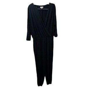 Women's Elasticated Waist Long Sleeve Wrap Jumpsuit Black Medium‎